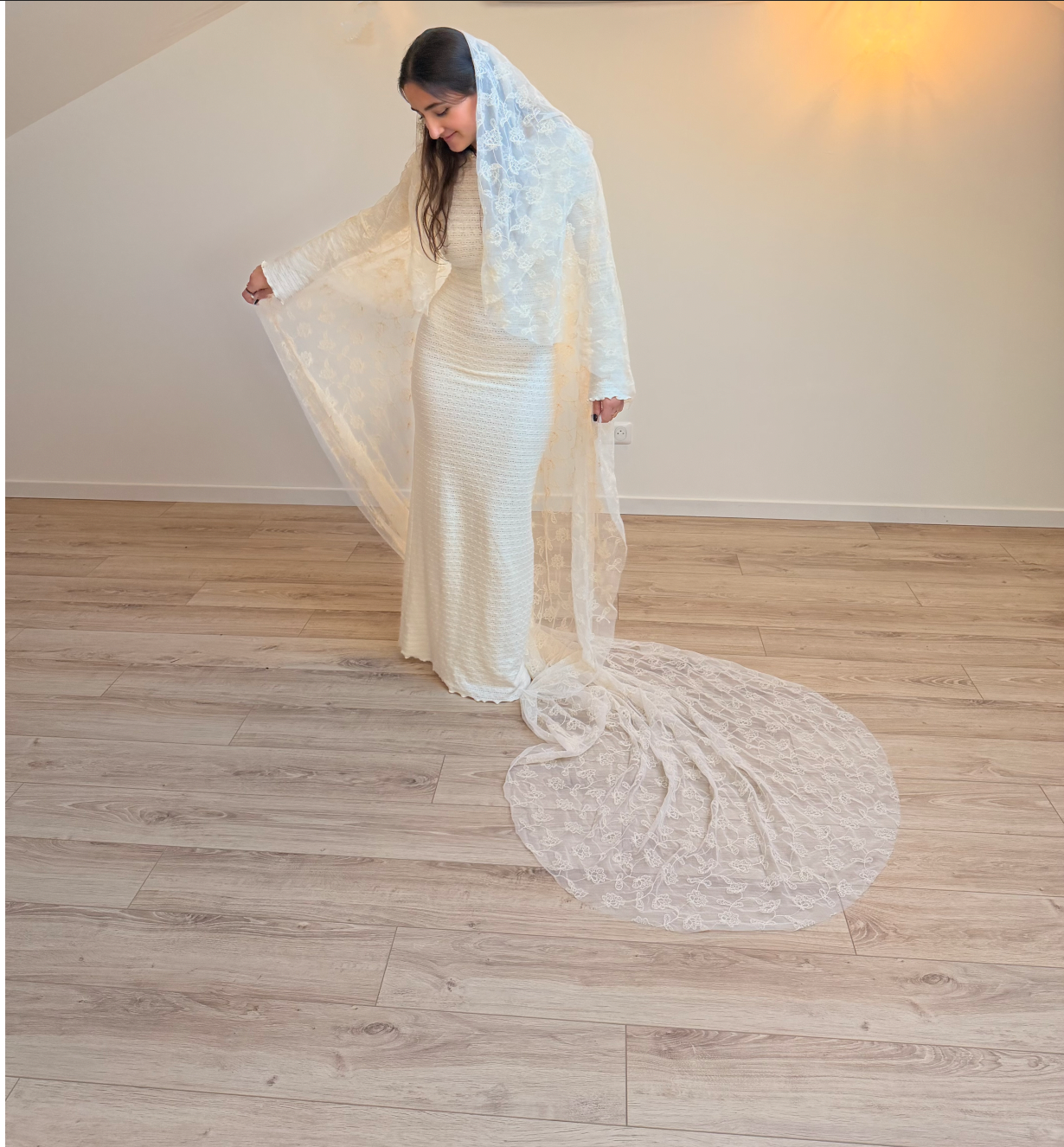 Voile brodé ecru de 3,60m